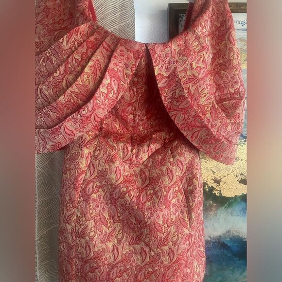 ASOS LUXE  red and gold off shoulder mini  dress size 10 - Picture 16 of 16